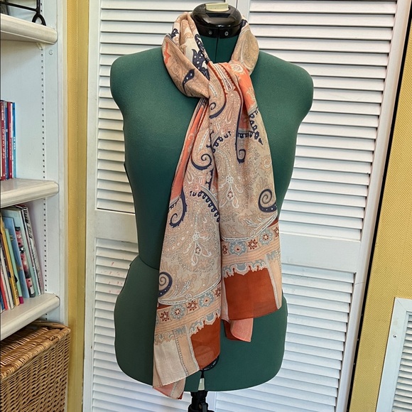 VTG Lancetti Paisley Print Scarf Multicolor Wool Shawl Head Wrap Size 66”x20” - Picture 5 of 11